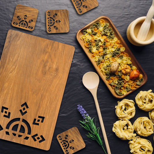 Wooden Rectangle Placemat Mat with Tea Coasters Set of 2, 4, 6 Table Placemats for Dining and Kitchen