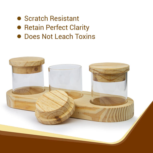Glass Storage Jar Set with Wooden Lids and Tray