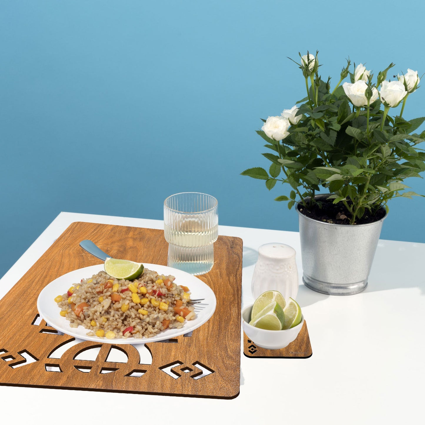 Wooden Rectangle Placemat Mat with Tea Coasters Set of 2, 4, 6 Table Placemats for Dining and Kitchen