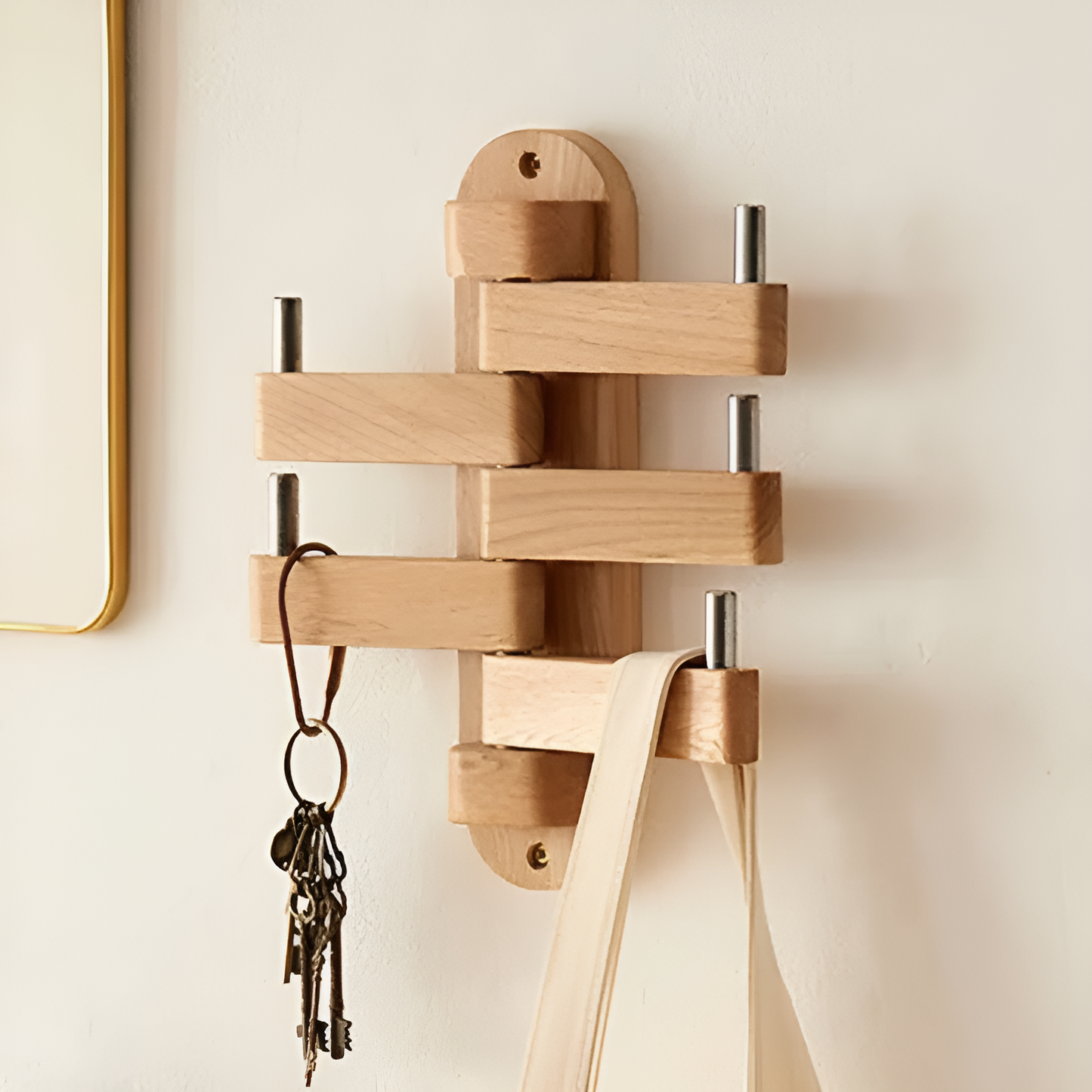 Wooden Wall Mounted Foldable Key Hanger for Home & Office