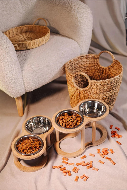 Bowl Elevated Wooden Pet Feeder Stand