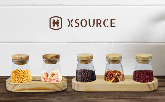 Glass Storage Jar Set with Wooden Lids and Tray