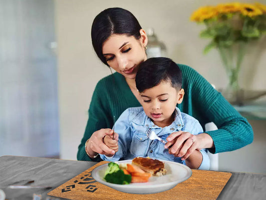 Wooden Rectangle Placemat Mat with Tea Coasters Set of 2, 4, 6 Table Placemats for Dining and Kitchen