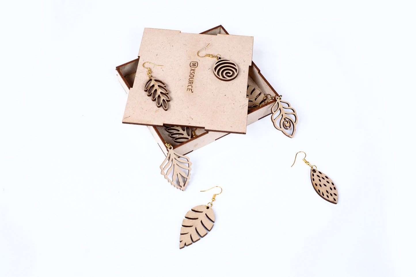 Wooden Floral Earrings with Jewelry Organizer Box Set of 6 Pairs for Women and Girls