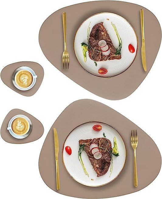 Leather Oval Placemat Mat with Tea Coasters Set of 2, 4, 6 Table Placemats for Dining and Kitchen