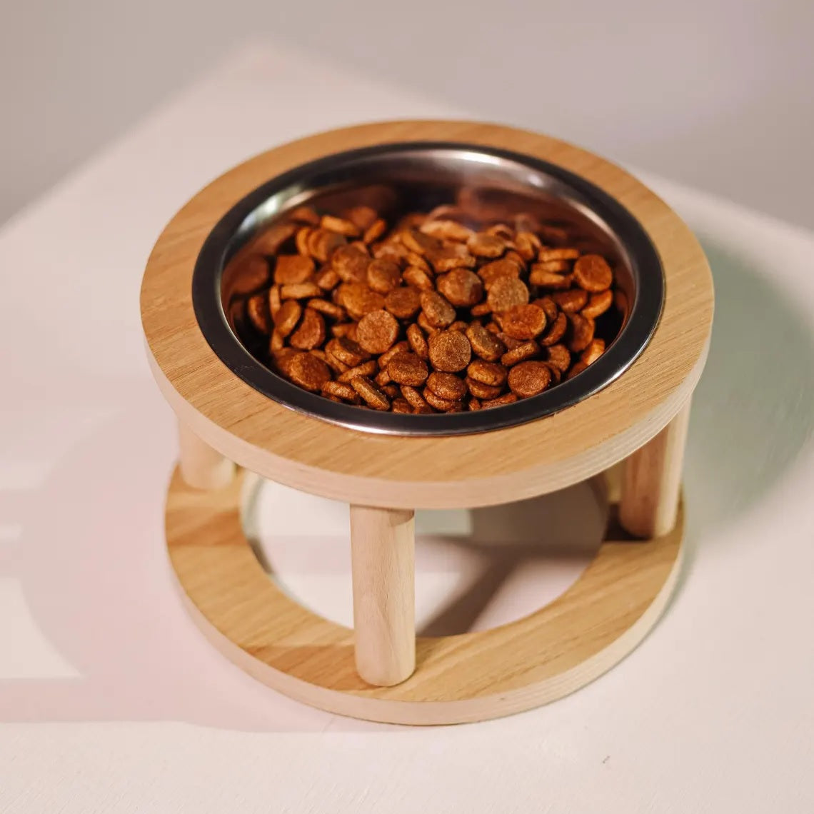 Wooden Cat Feeder Stand with Double Stainless Steel Bowls