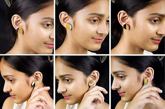 Handmade Wooden Stud Earrings Set For Girls And Women (Pack Of 6)