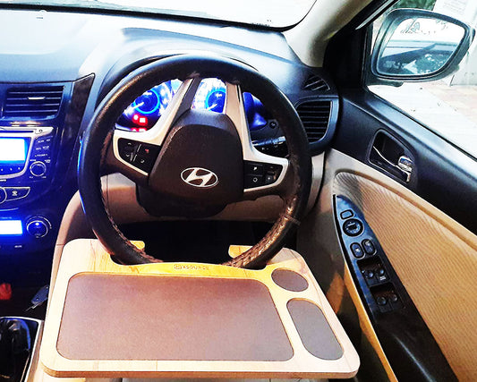 Wooden Multifunctional Car Desk-Laptop, Food, Steering Wheel, Tray, Drink Holder