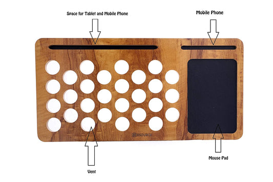 Wooden Lap Desk for Laptop with Vent Holes, Built in Leather Finished Mouse Pad & Device Ledge, Pen, Tablet & Phone Holder