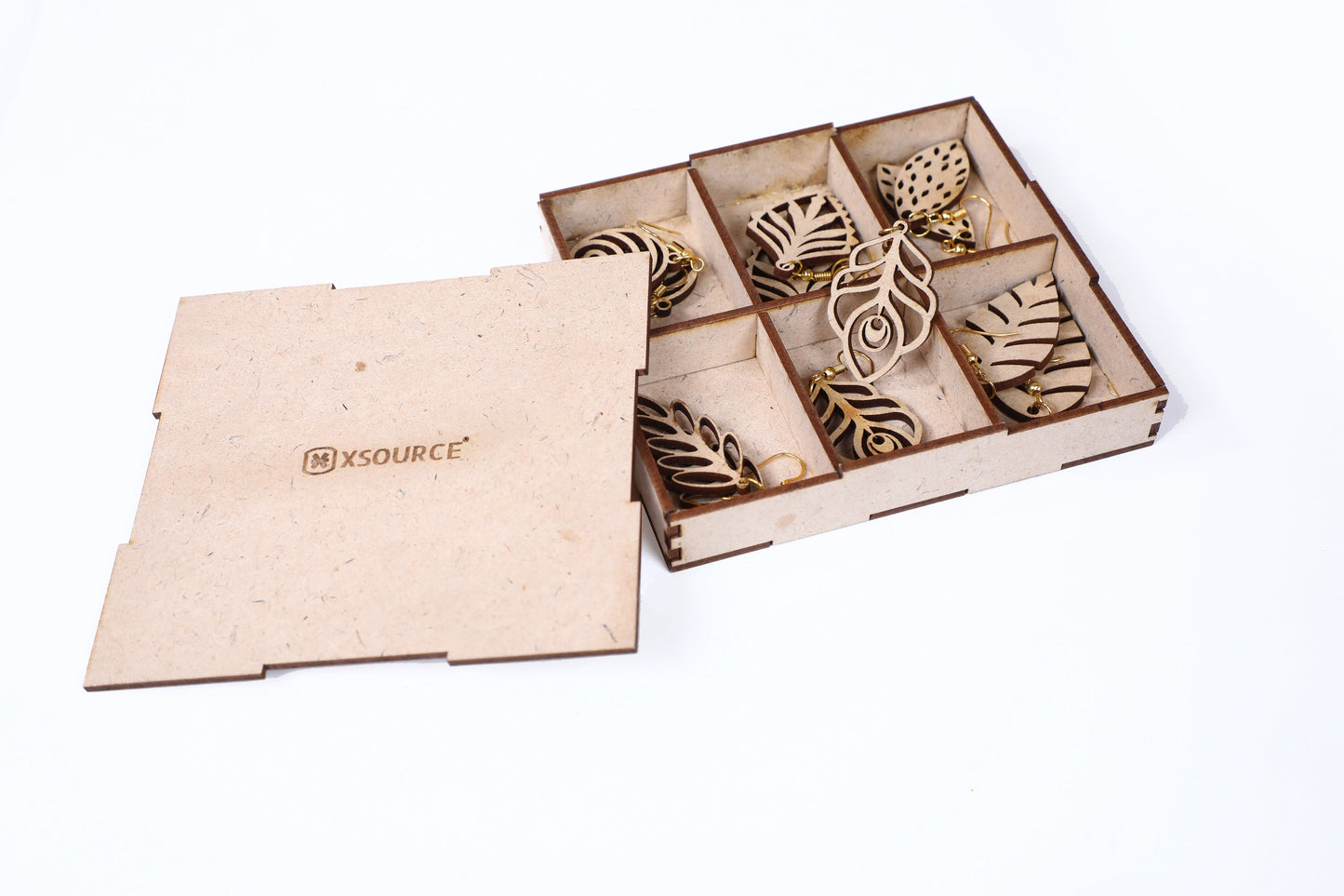 Wooden Floral Earrings with Jewelry Organizer Box Set of 6 Pairs for Women and Girls