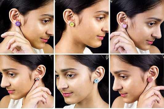Handmade Wooden Stud Earrings For Girls and Women (Pack Of 6)