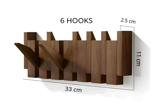 Natural Wood Wall-Mounted Flip Hook Rack for Home and Office