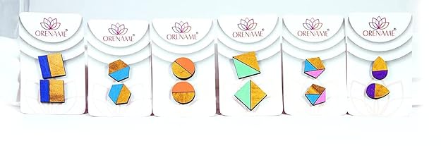 Handmade Wooden Stud Earrings Set For Girls And Women (Pack Of 6)