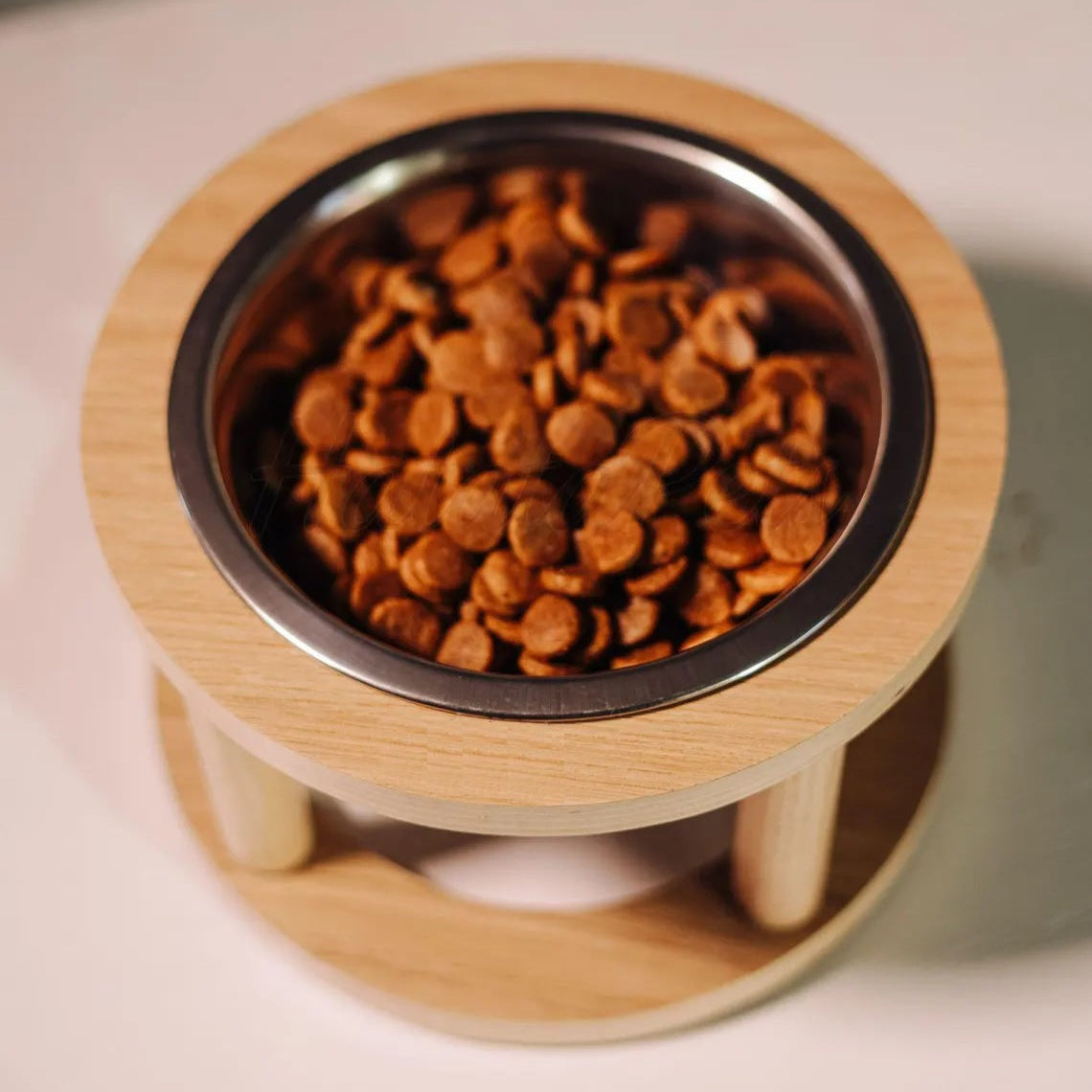 Wooden Cat Feeder Stand with Double Stainless Steel Bowls