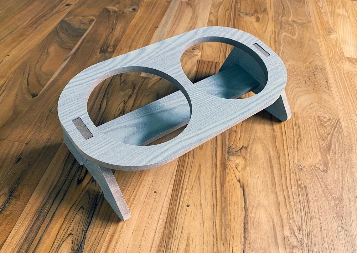 Wooden Elevated Pet Feeder Stand with 2 Stainless Steel Bowls