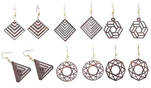 Wooden Round & Square Earrings with Jewelry Organizer Box Set of 6 Pairs for Women and Girls