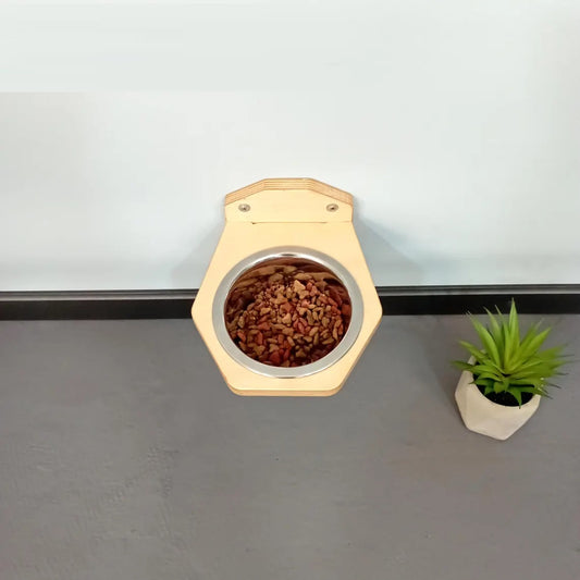 Wall-Mounted Wooden Pet Feeder with Stainless Steel Bowl