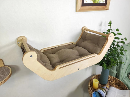 Wall-Mounted Cat Climbing Set with Cushion and Scratching Pads (Cat Bed)