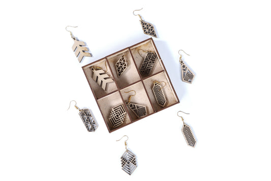 Wooden Long Earrings with Jewelry Organizer Box Set of 6 Pairs for Women and Girls