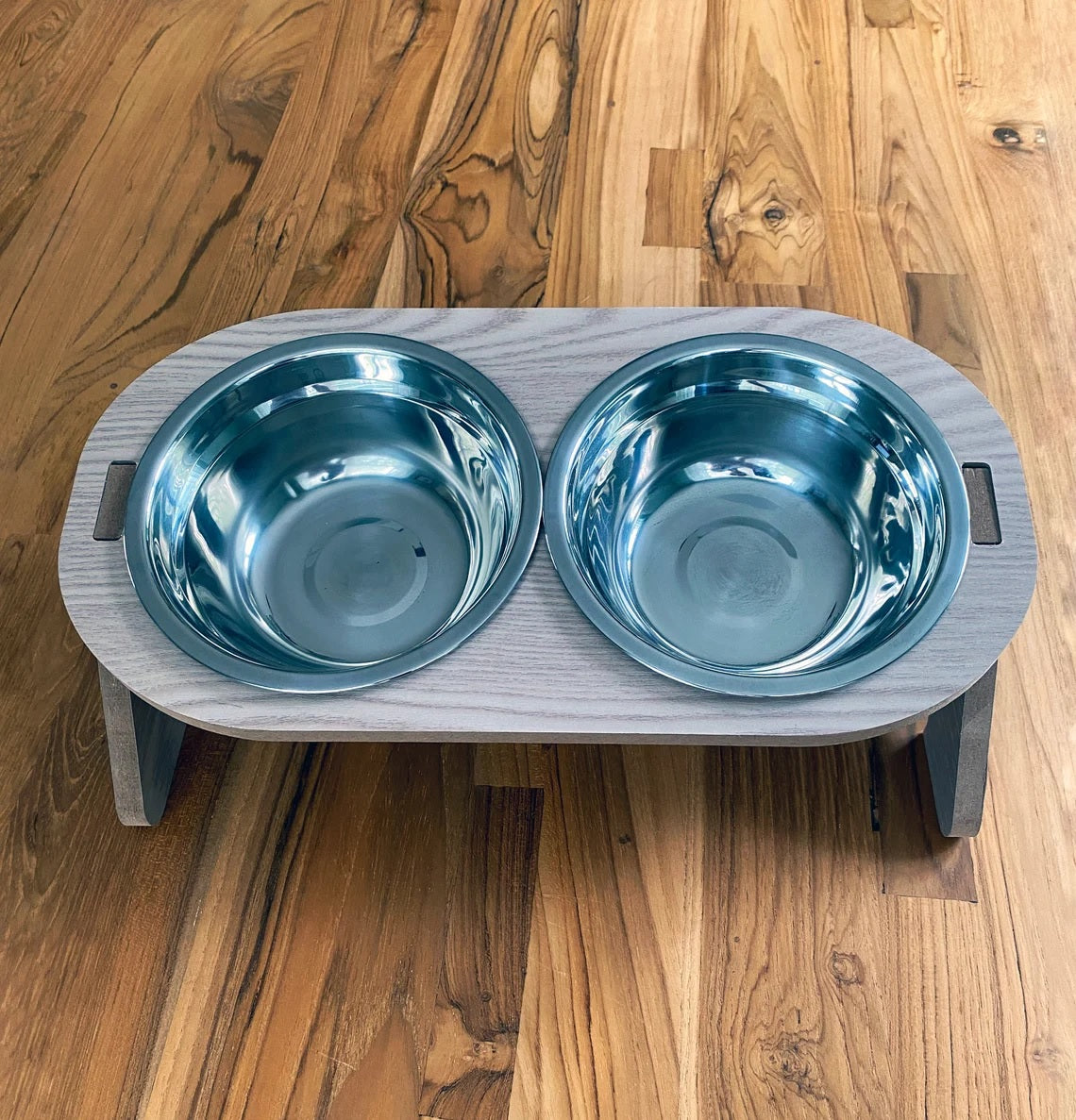 Wooden Elevated Pet Feeder Stand with 2 Stainless Steel Bowls