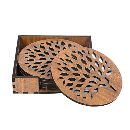 Wooden Golden Tree Tea Coasters Set of 6
