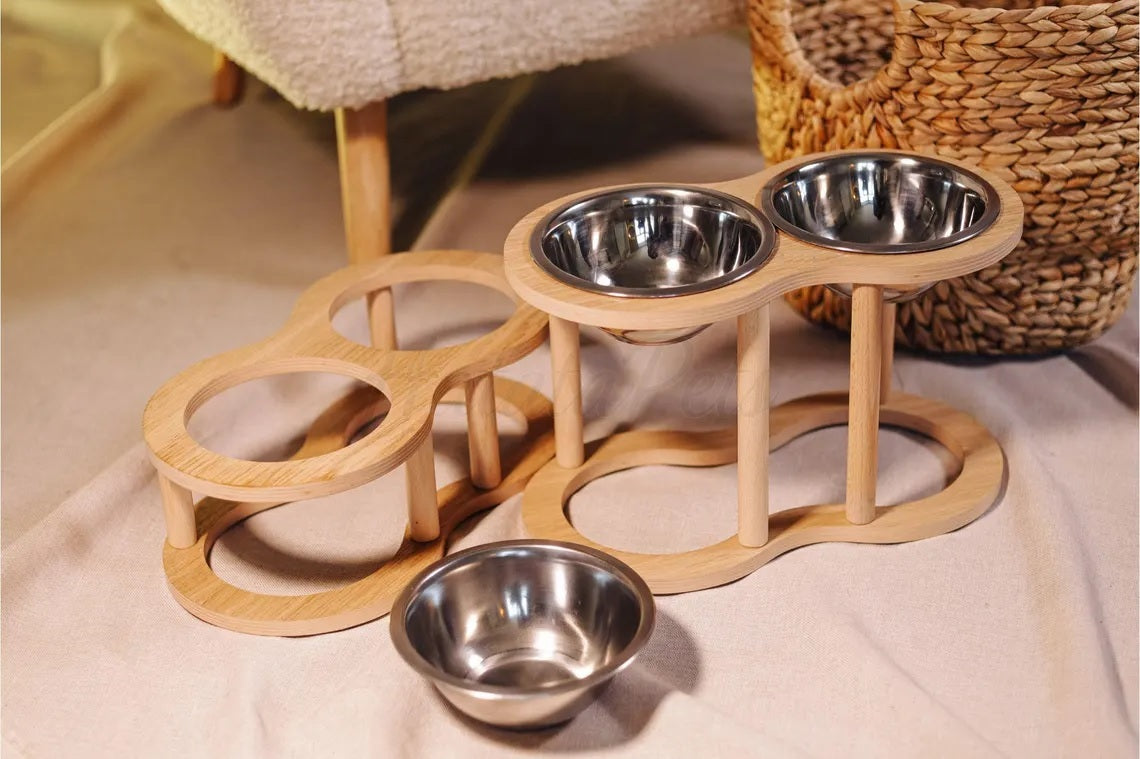 Bowl Elevated Wooden Pet Feeder Stand