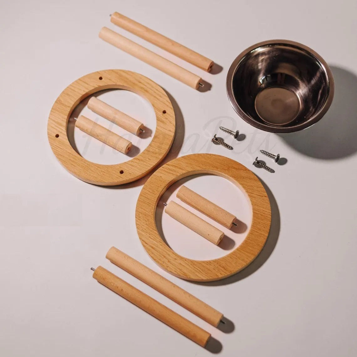 Wooden Cat Feeder Stand with Double Stainless Steel Bowls