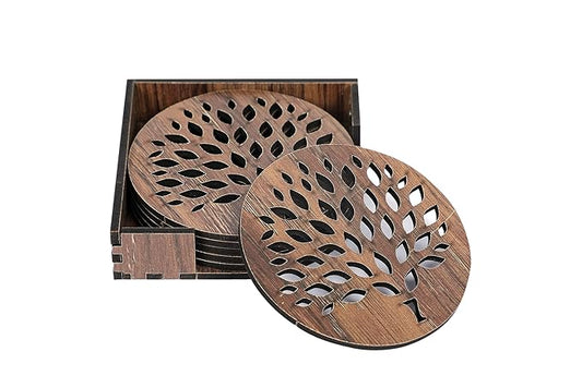 Wooden Golden Tree Tea Coasters Set of 6