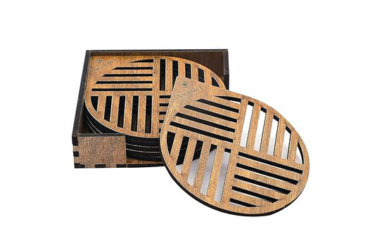 Wooden Line Tea Coasters Set of 6