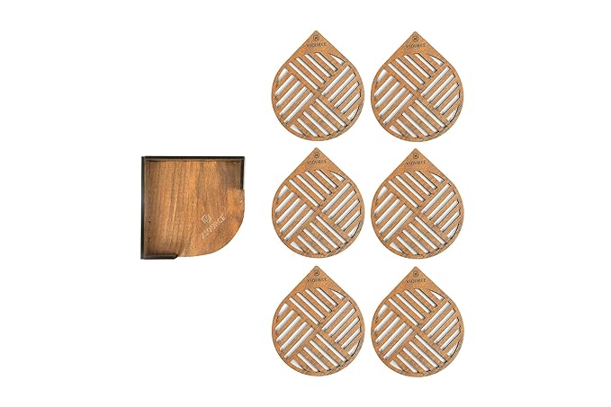 Wooden Line Tea Coasters Set of 6