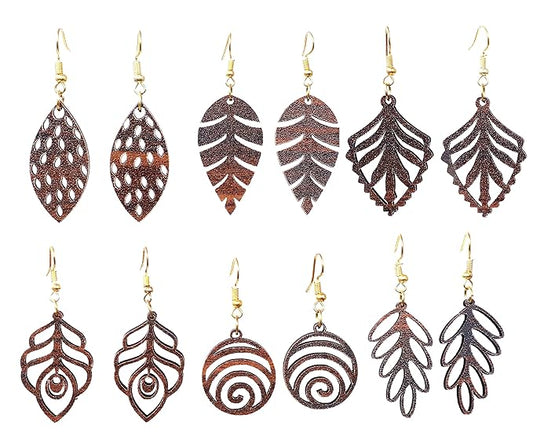 Wooden Floral Earrings with Jewelry Organizer Box Set of 6 Pairs for Women and Girls