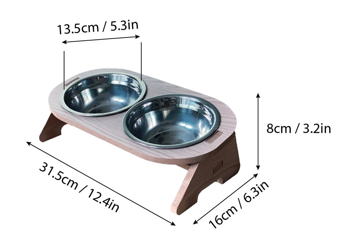 Wooden Elevated Pet Feeder Stand with 2 Stainless Steel Bowls