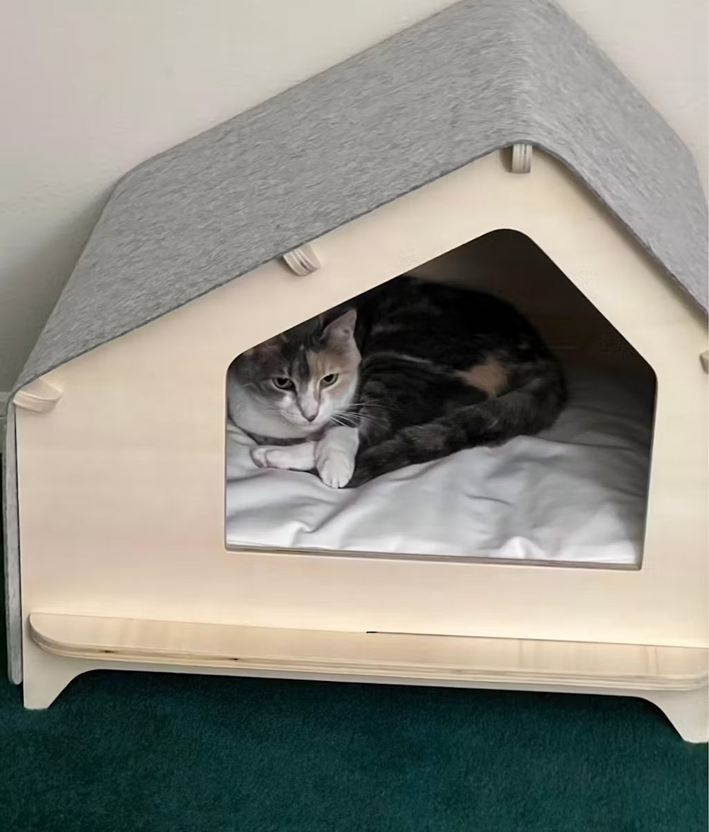 Wooden Foldable Pet House for Dog and Cat with Removable Cushion (Small)