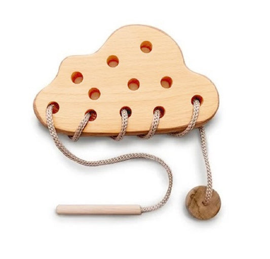 Wooden Lacing Toy for 2 Years Toddler Skills Development (Cloud Moon Star)