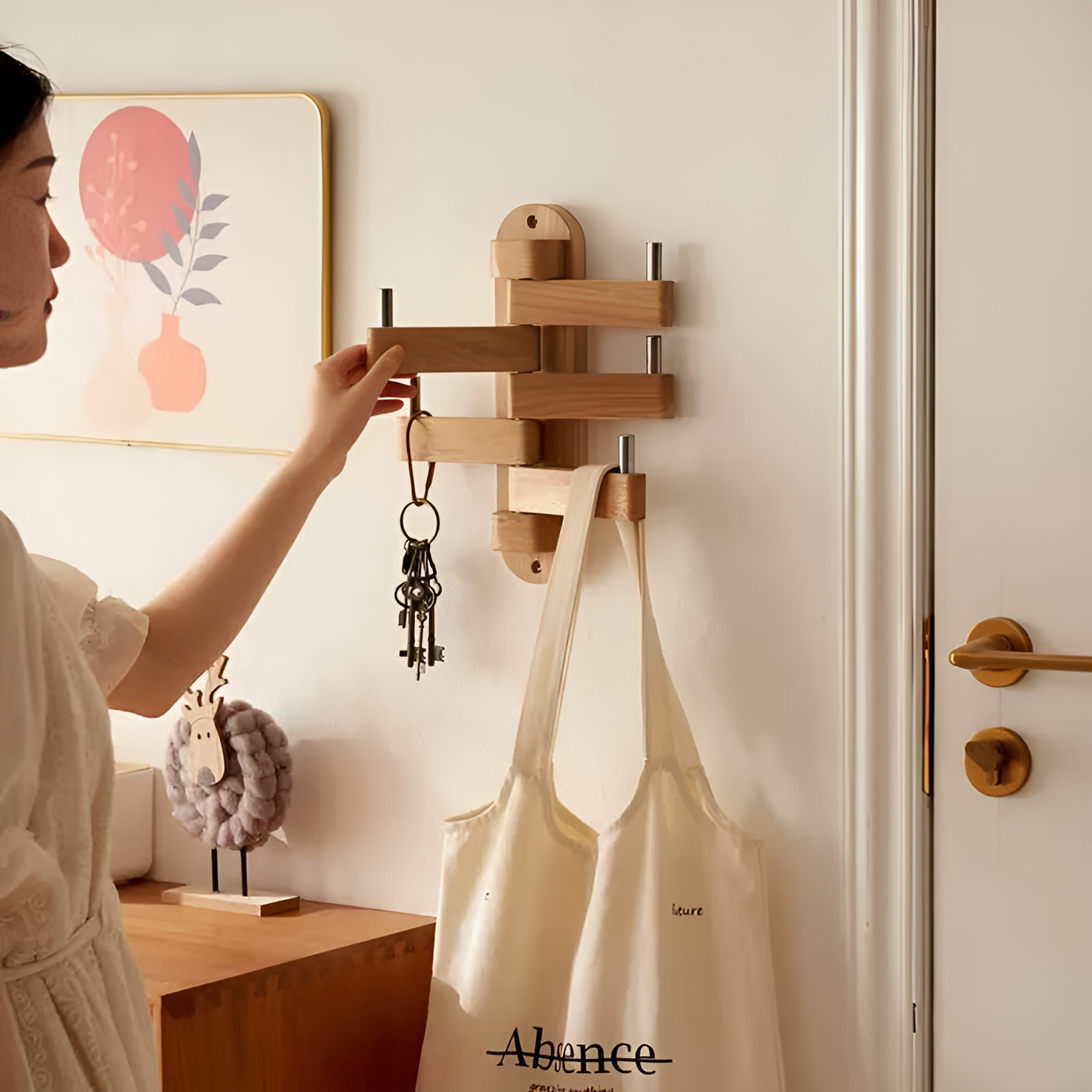 Wooden Wall Mounted Foldable Key Hanger for Home & Office