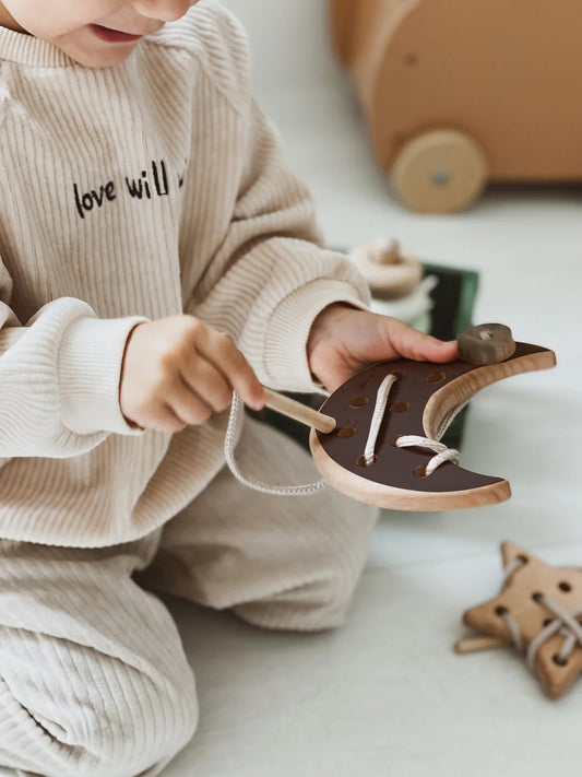 Wooden Lacing Toy for 2 Years Toddler Skills Development (Cloud Moon Star)