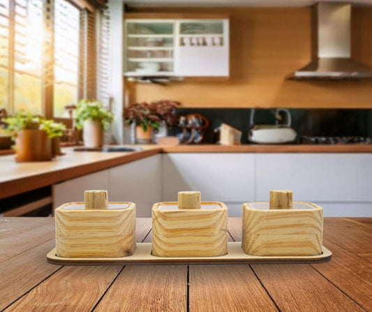 Wooden Spice Box Set – Transparent Lids, Tray