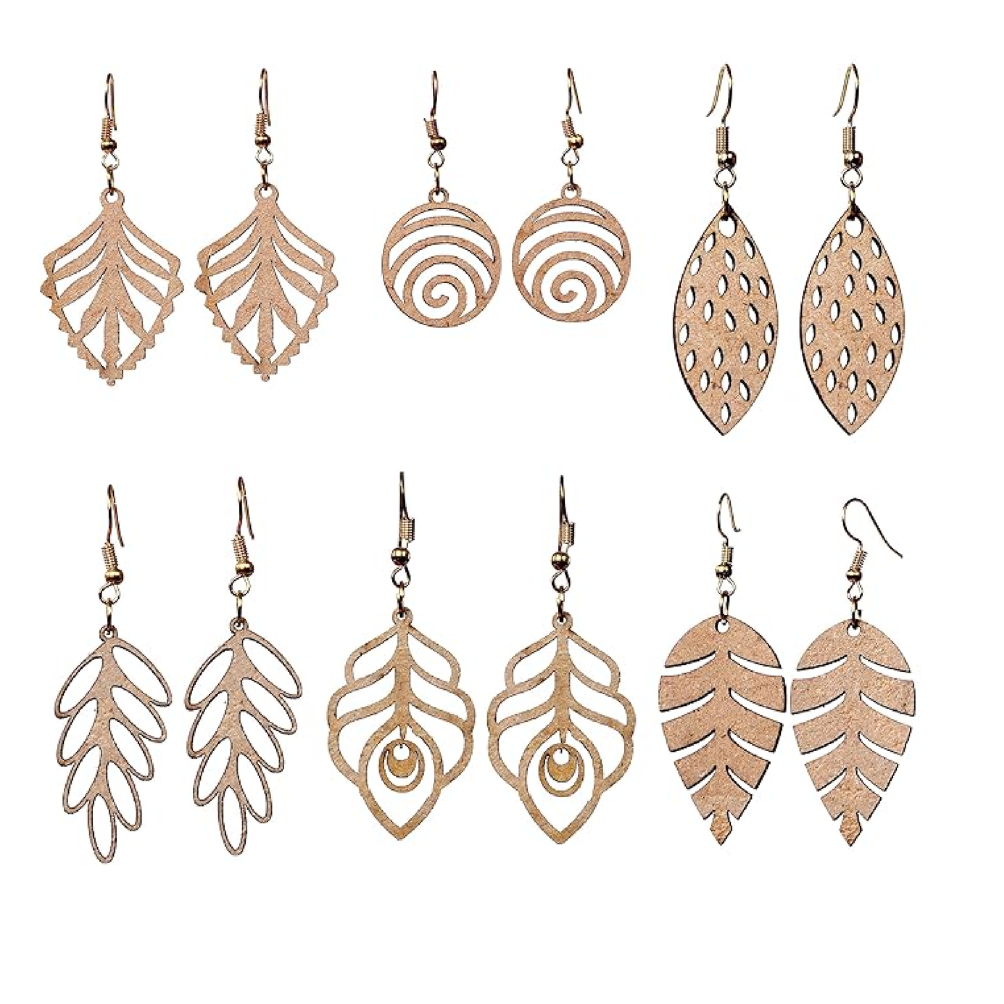 Wooden Floral Earrings with Jewelry Organizer Box Set of 6 Pairs for Women and Girls