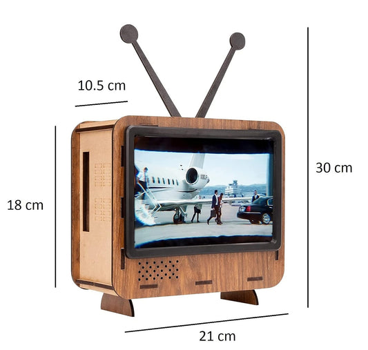 Wooden Retro Style TV Shape Mobile Magnifying Glass Stand