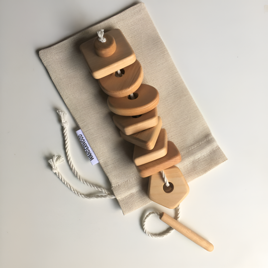 Wooden Geometric Lacing Toy for Toddlers Kids Activity Toys