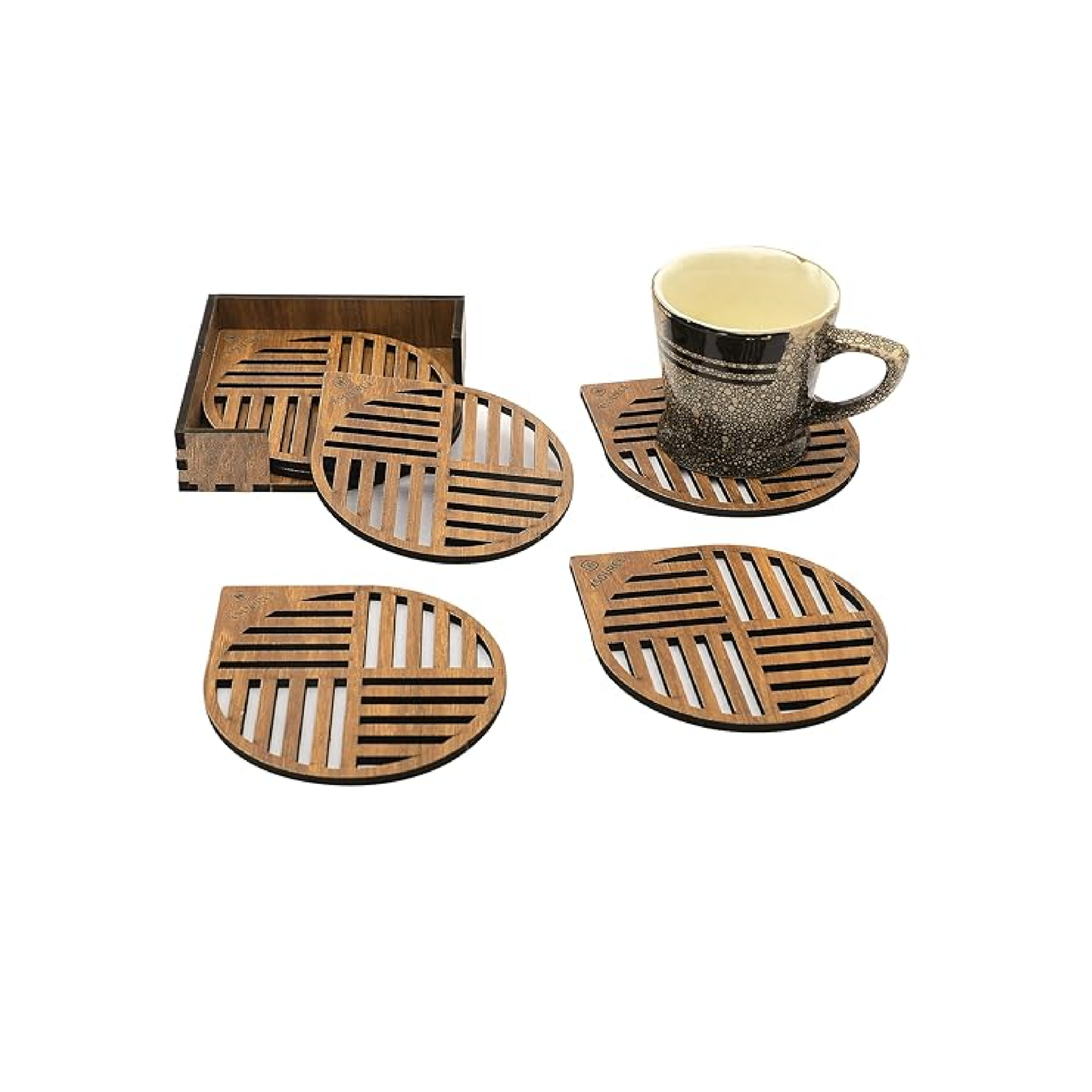 Wooden Line Tea Coasters Set of 6