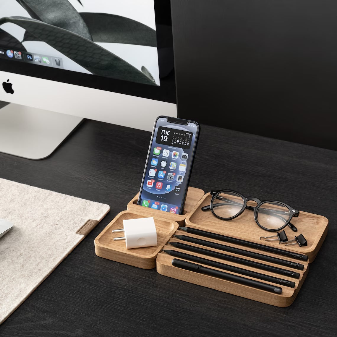 Wooden Desk Organiser Tray with Compartments - Design 4 (Modular Set)