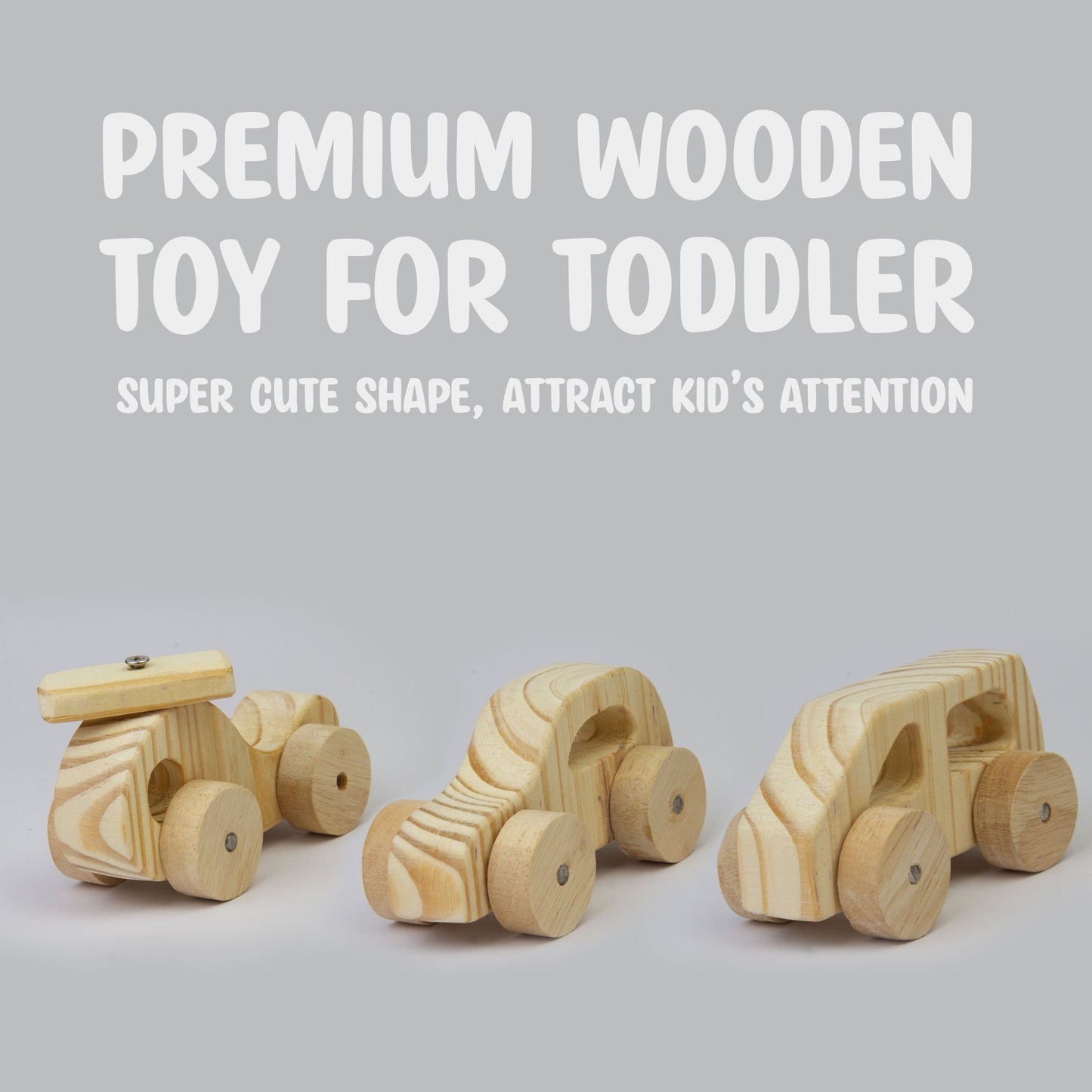 Natural Wooden Car, Van & Helicopter Toys Safe, Eco-Friendly, Educational Toy Set for Toddlers