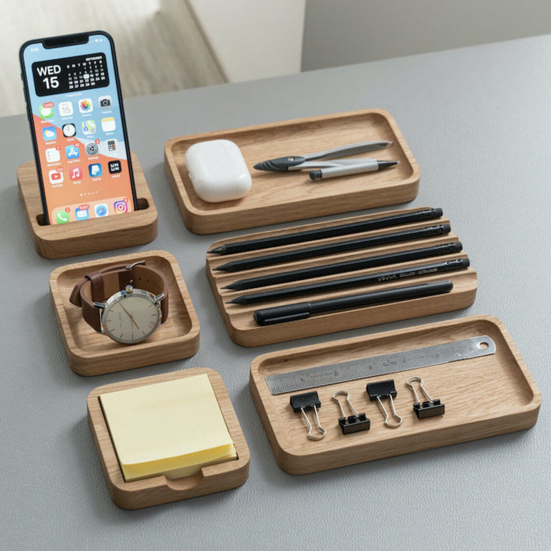 Wooden Desk Organiser Tray with Compartments - Design 4 (Modular Set)