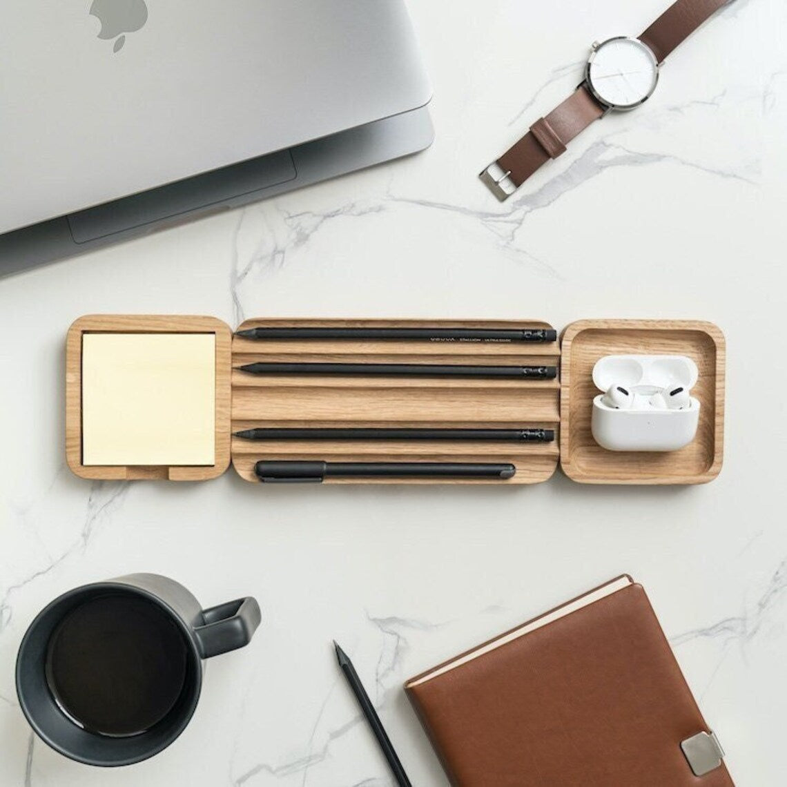 Wooden Desk Organiser Tray with Compartments - Design 4 (Modular Set)