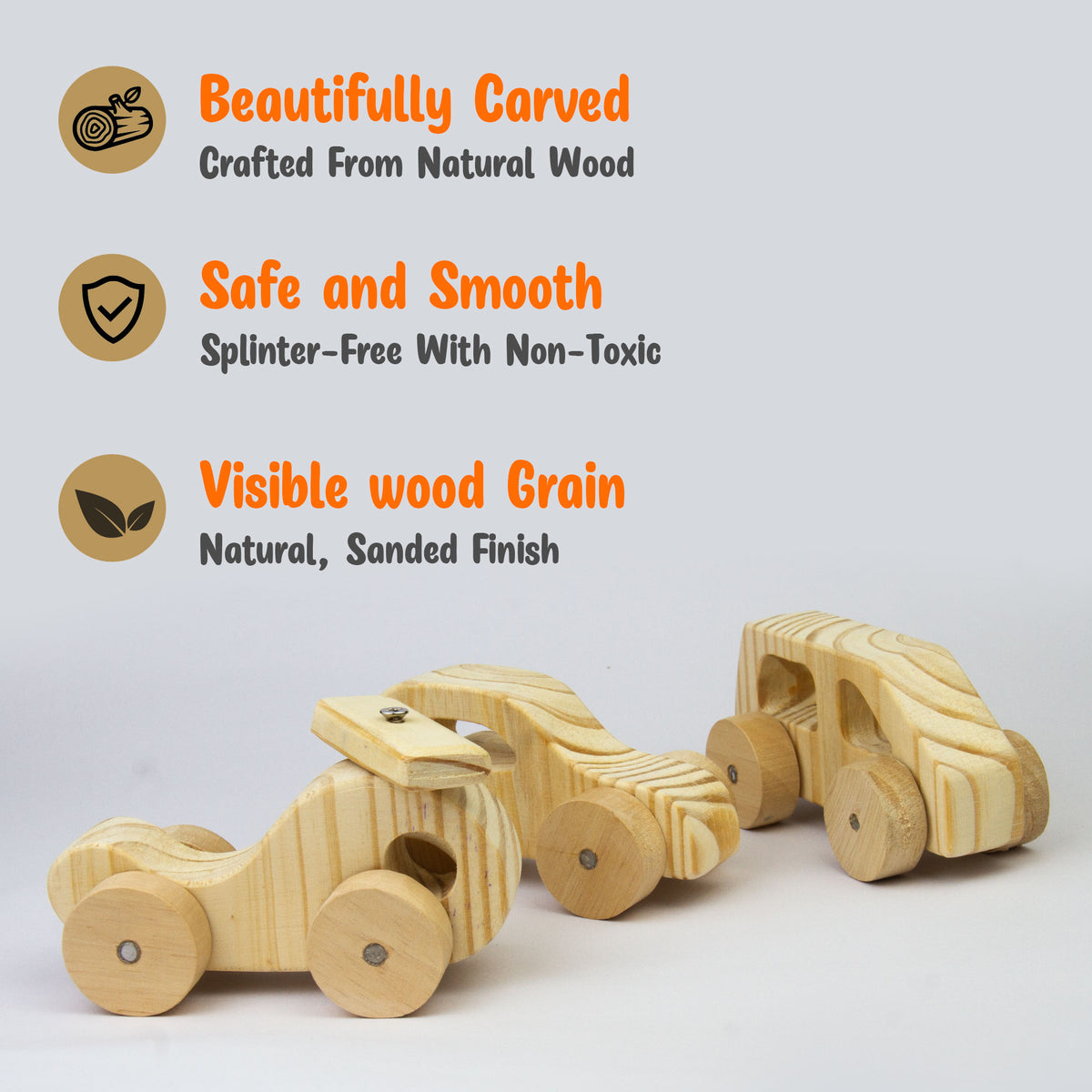 Wooden Toy Vehicle Set - Car, Van & Helicopter, Single or Combo Set of 3