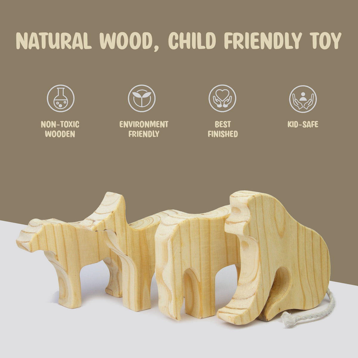 Wooden Animal Toy Figures - Deer, Elephant, Monkey & Lion, Single or Combo Set of 4