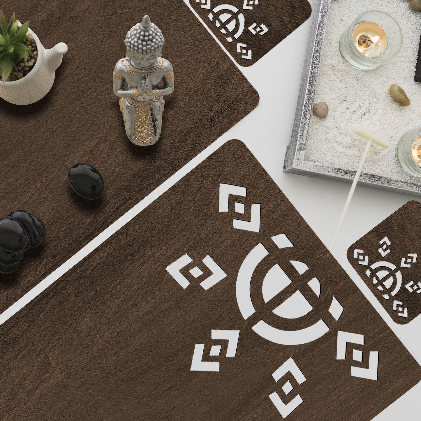 Wooden Rectangle Placemat Mat with Tea Coasters Set of 2, 4, 6 Table Placemats for Dining and Kitchen