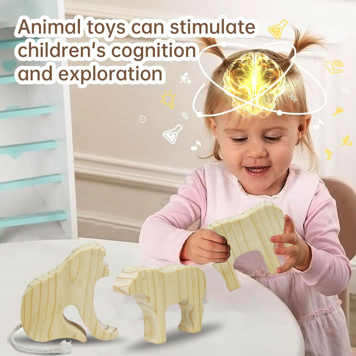 Wooden Animal Toy Figures - Deer, Elephant, Monkey & Lion, Single or Combo Set of 4