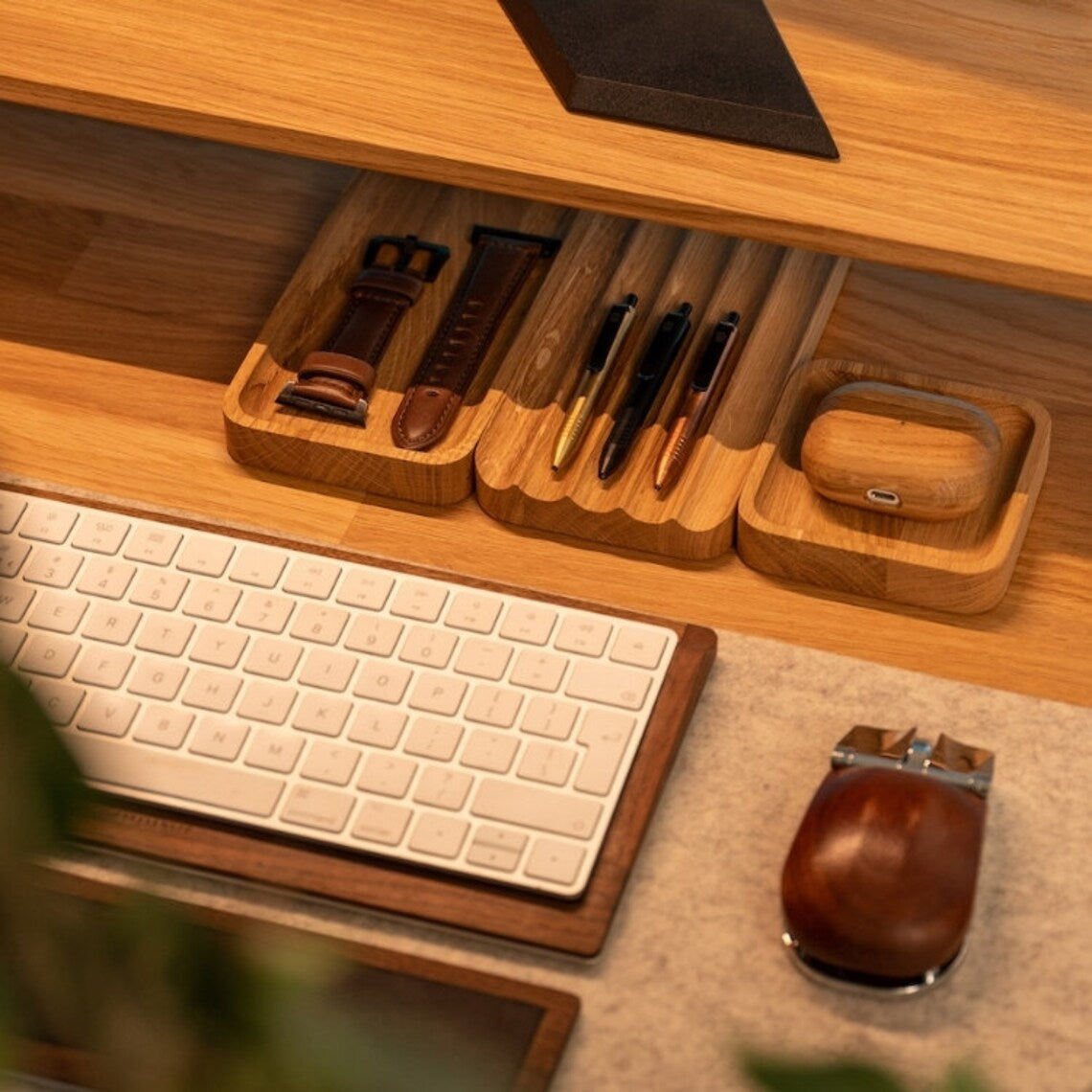 Wooden Desk Organiser Tray with Compartments - Design 4 (Modular Set)